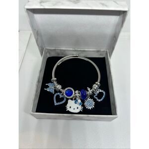 💙 Hello Kitty Blue Charm Bracelet | Silver Tone Cable Bangle | Gift Ready 💙